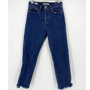 Levi's Wedgie Straight Dark Wash High Waisted Cut Off Hem Jeans - 26
